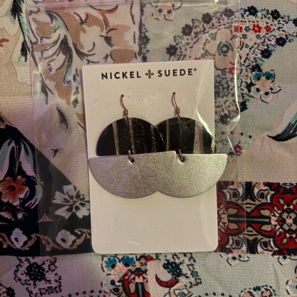 Nickel & Suede Black and Silver Earrings